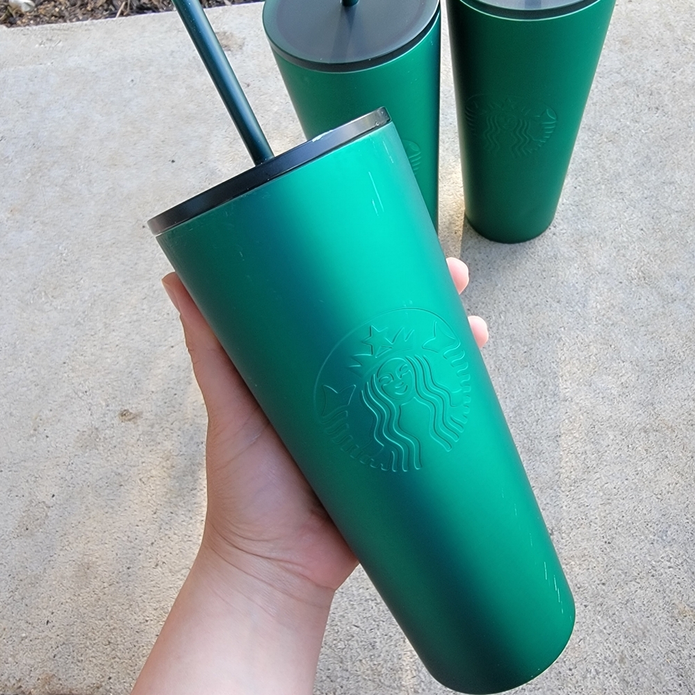 Starbucks Soft Touch Green Stainless Steel Venti Tumblers SET OF THREE NEW - Picture 2 of 12